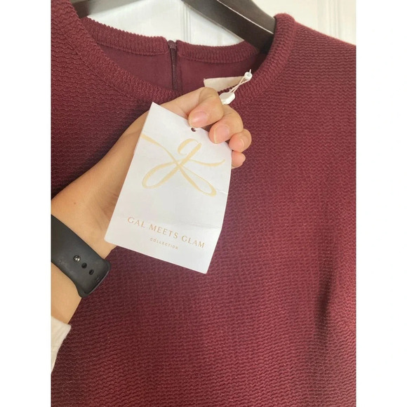 Gal Meets Glam Fit & Flare Burgundy Red Dress NWT Micro Rib Knit Short-Sleeve - Picture 11 of 16